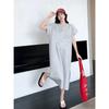 Women's Dress Summer Loose Solid Color Simple Design Sense Slit Straight Casual T-shirt Dress