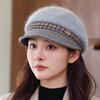 Knitted Yarn Pile Hat Women's Elegant and Fashionable Duckbill Beret Plus Velvet Large Head Circumference Ear Protection Hat All-match Trendy Outdoor