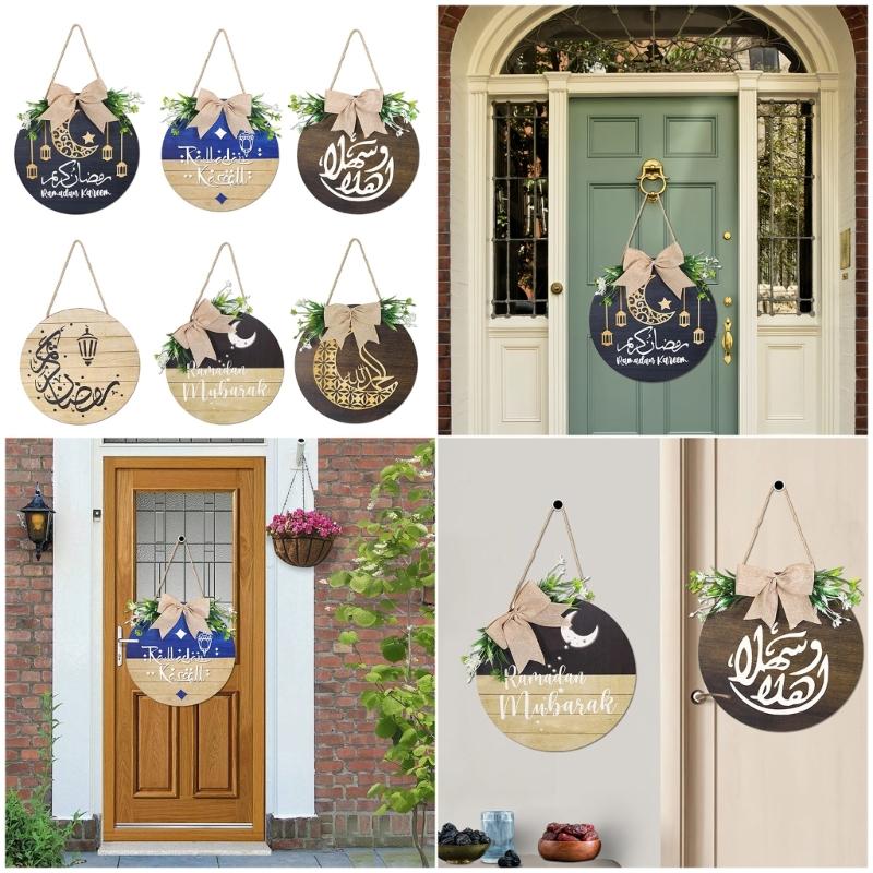 Wooden Welcome Sign Middle Eastern Door Sign Wall Hanging Decoration for Front Door Mantel Wall Moon Festival Decoration
