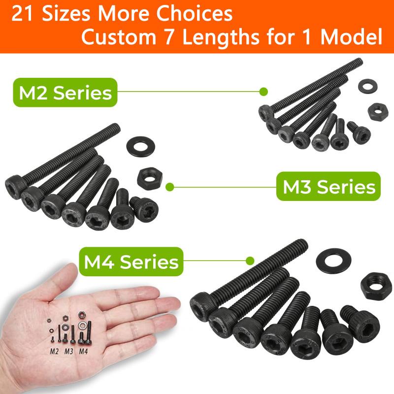 1260PCS M2 M3 M4 Metric Bolt Kit, 4-30MM Hex Socket Cap Screws, 12.9 Alloy Steel Machine Bolts Nuts Washers Assortment