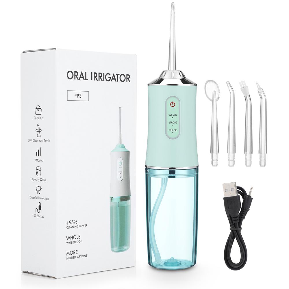 Portable Oral Irrigator Electric Water Flosser 3 Modes Dental USB Rechargeable Water Jet Floss with 4 Jet Tip 220ml IPX7 1400rpm