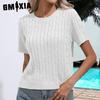 Women's Fashion Casual Solid Color Print Summer Spring Short Sleeve O-Neck Knitted Short Sleeves