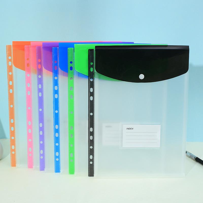 Прозрачный файл-папка A4 на 11 отверстий с кнопкой-застежкой и держателем для карт - Цветной органайзер для документов для студентов