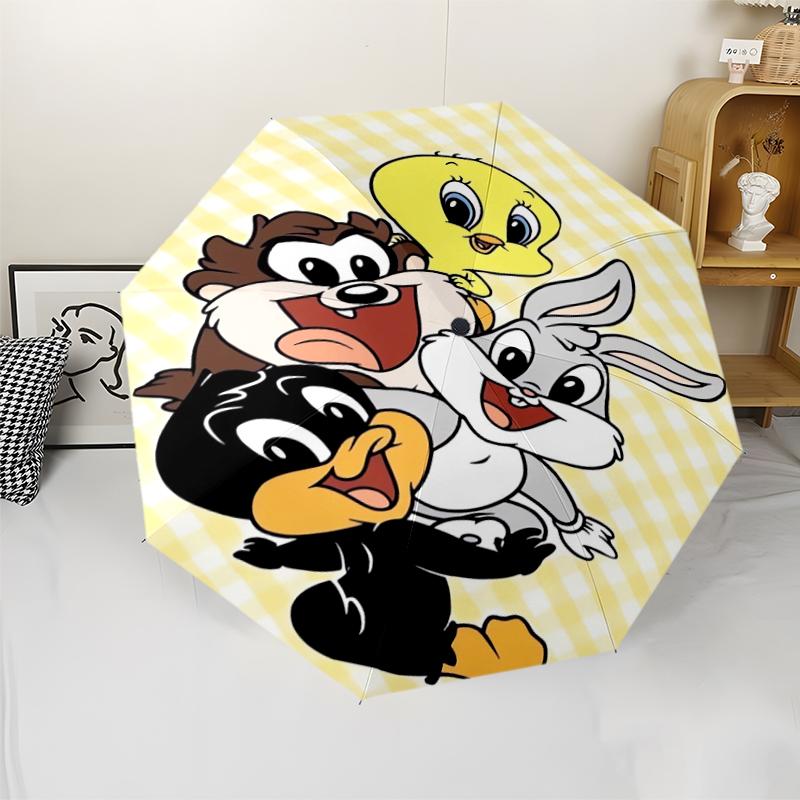 Автоматический зонт с тематикой Looney Tunes, легкий и портативный, 8 спиц, идеально подходит для путешествий на свежем воздухе, на дни рождения, Рождество, в качестве подарков.