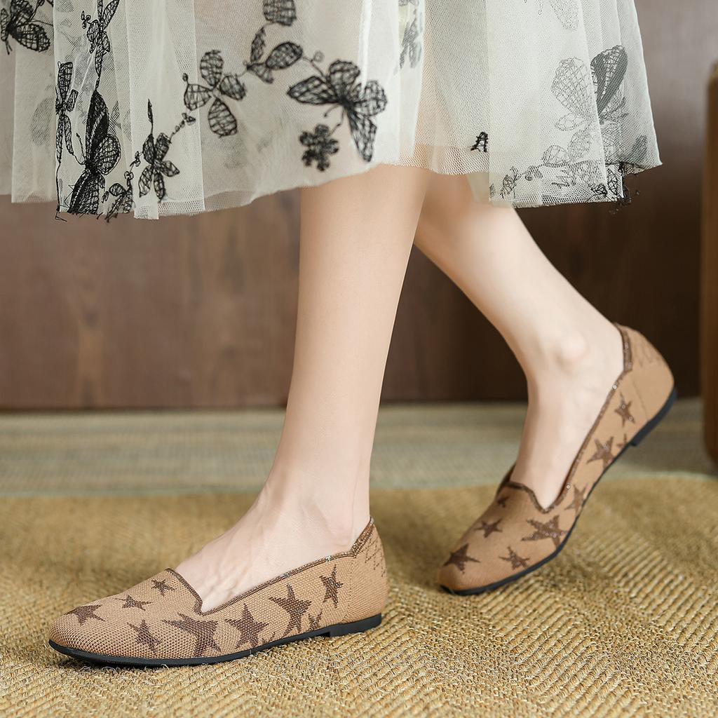 Shoes Single Shoes Women'S Deep Mouth Flying Shoes Woven Shoes Square Head Flat Bottom Knitted Large Size Egg Roll Shoes