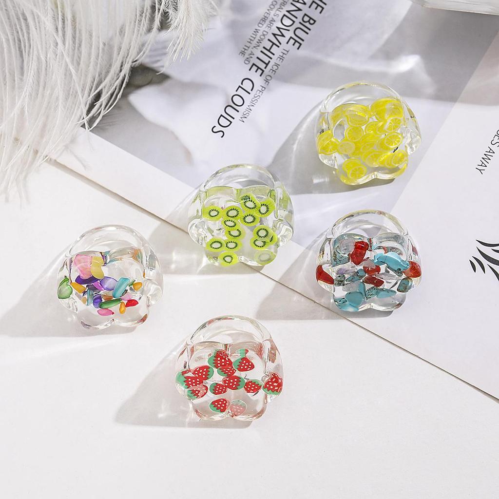 Кольцо из смолы, прозрачное кольцо с фруктами, модное кольцо ручной работы, милое женское дизайнерское стильное кольцо