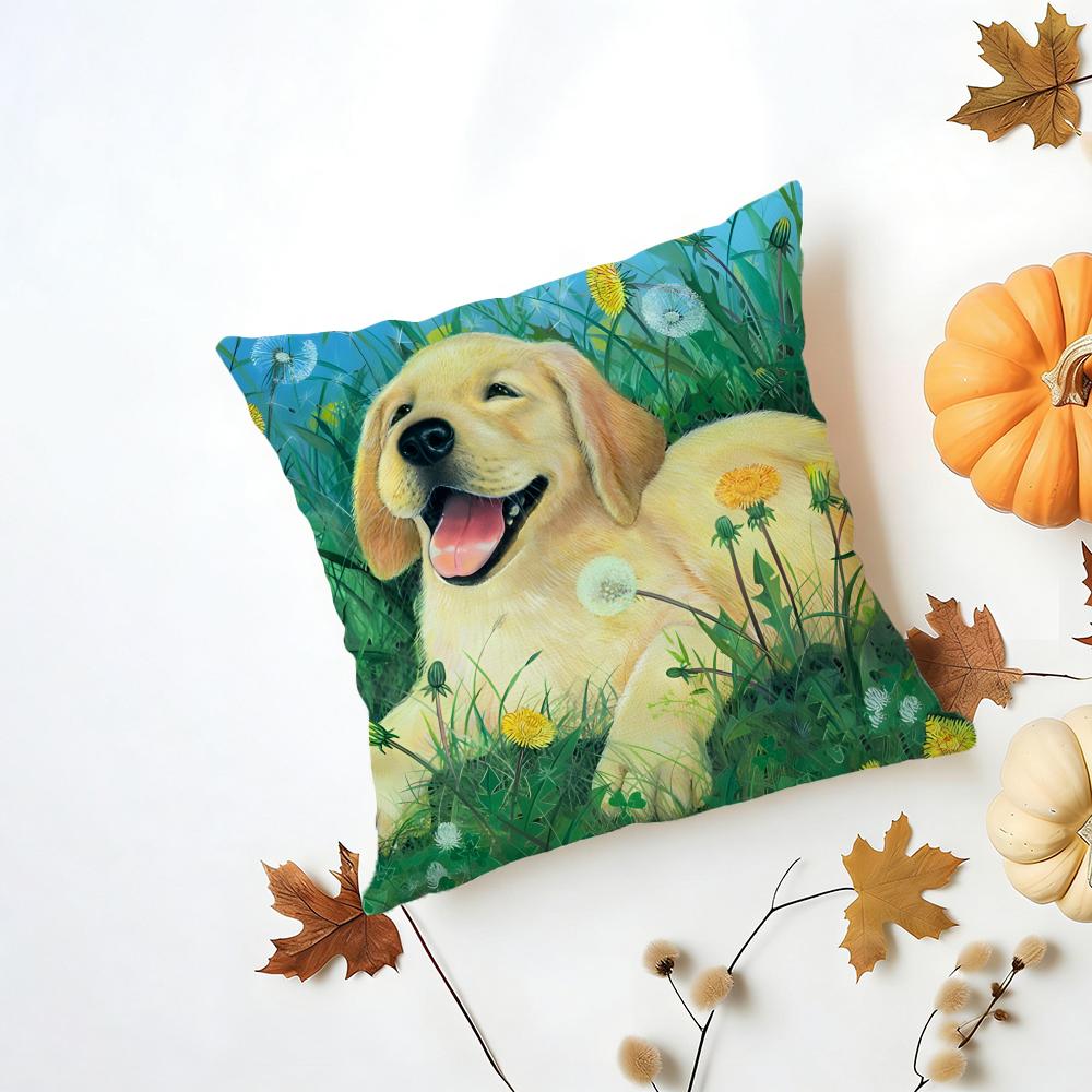 LLabrador Retriever Cushion Cover Washable Linen Pillowcase Soft for Daily Sofa Bed Home Room Decor