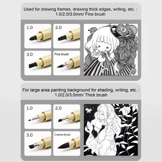 12 шт. ручек для рисования, набор микроручек для рисования, водостойкие пигментные чернила, гладкий нейлоновый наконечник, неразмазывающиеся ручки для художников