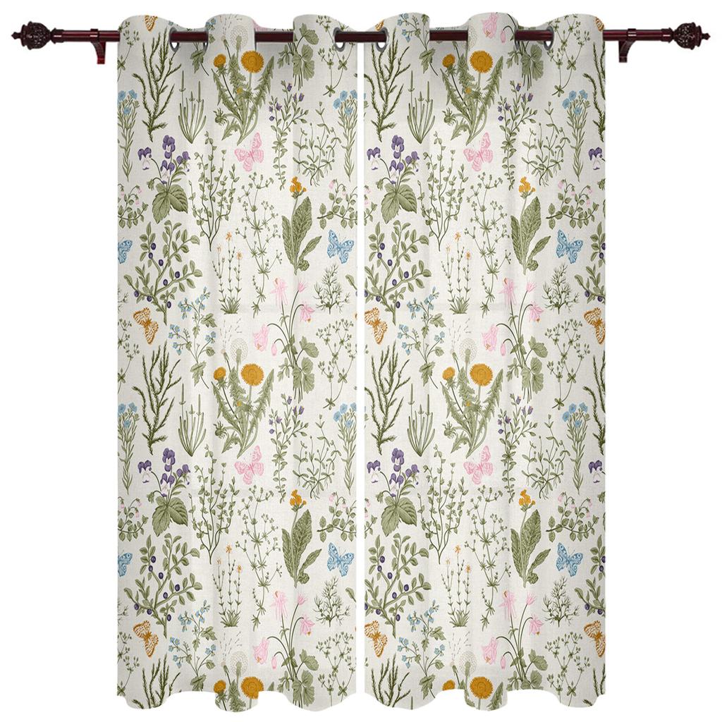 Vintage Herbaceous Floral Texture Curtains for Living Room Bedroom Study Decor Curtain Modern Kitchen Window Curtains