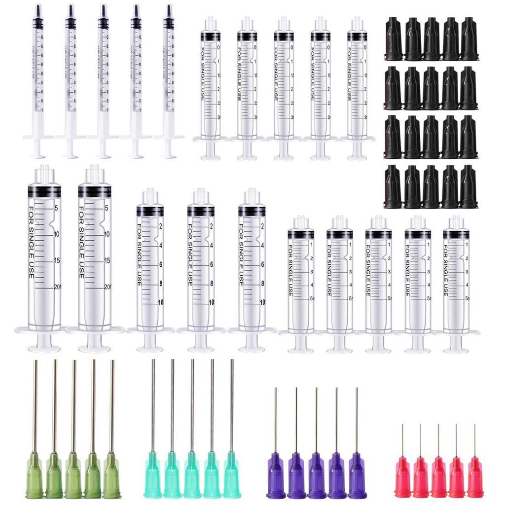 10-90Pack 1ml-20ml Syringes For Glue Oil Ink Syringe Crimp Sealed-Blunt Needle Tips Capacity Transparent Plastic Syringes