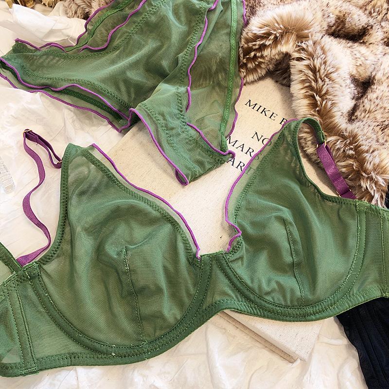 Французский ультратонкий бюстгальтер без косточек для женщин, нижнее белье, топ, сексуальный комплект с бюстгальтером пуш-ап с глубоким V-образным вырезом, летнее комфортное дышащее нижнее белье и трусики