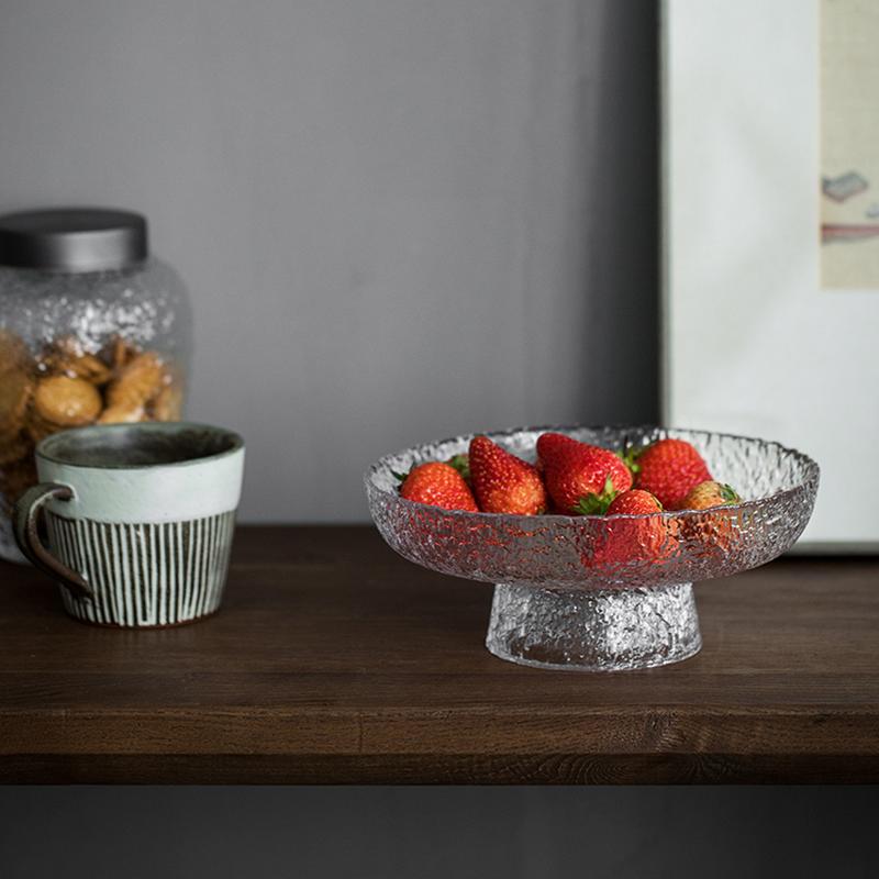 Стеклянная тарелка для фруктов на высоких ножках, круглая тарелка для фруктов, салатница, форма для десерта, декоративные тарелки, подставка для напитков, поднос для напитков