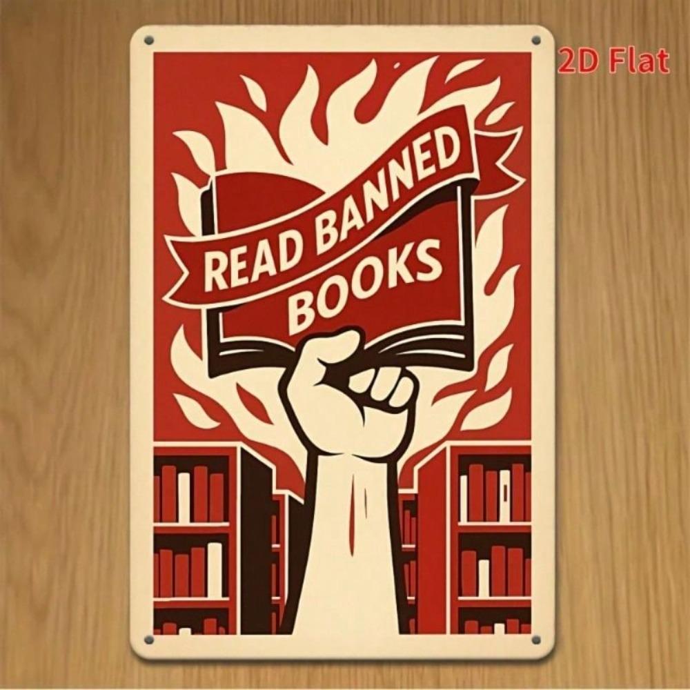 Винтажная металлическая табличка "Читайте запрещенные книги" 8x12 дюймов Декор стены бара Оловянная табличка