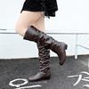 Fashion Women Boots Knee High Boots Leather Slip On Low Heel Autumn Female Shoes Solid Plus Size 43 Botas Mujer Dfv67