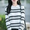 Thin Lapel Long-sleeved Knitted Sweater for Women To Look Slimmer, Color-block Striped Polo Collar Base Layer Sweater, New Autumn and Winter Sweater