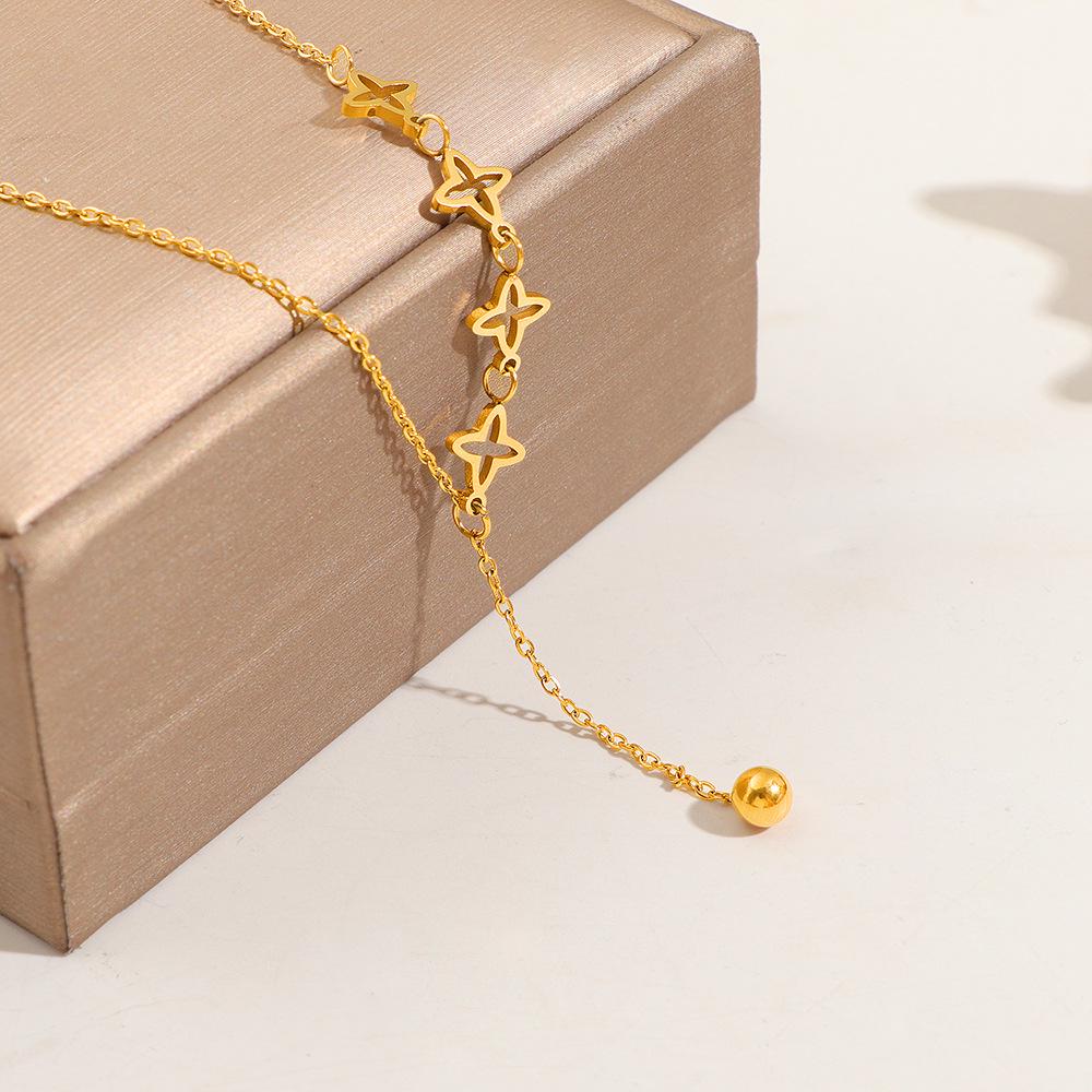 Позолоченная 18K полая цепочка-колье со звездой и кисточкой на ключицу - Женский стойкий к выцветанию аксессуар, Новый нишевый дизайн