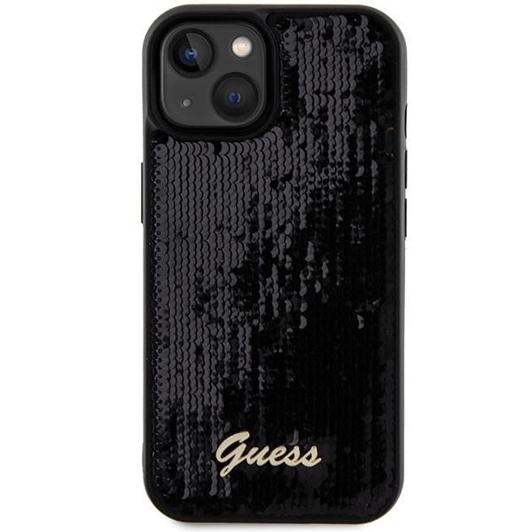 Guess Sequin Script Metal Case For Iphone 14 / 15 / 13 - Black