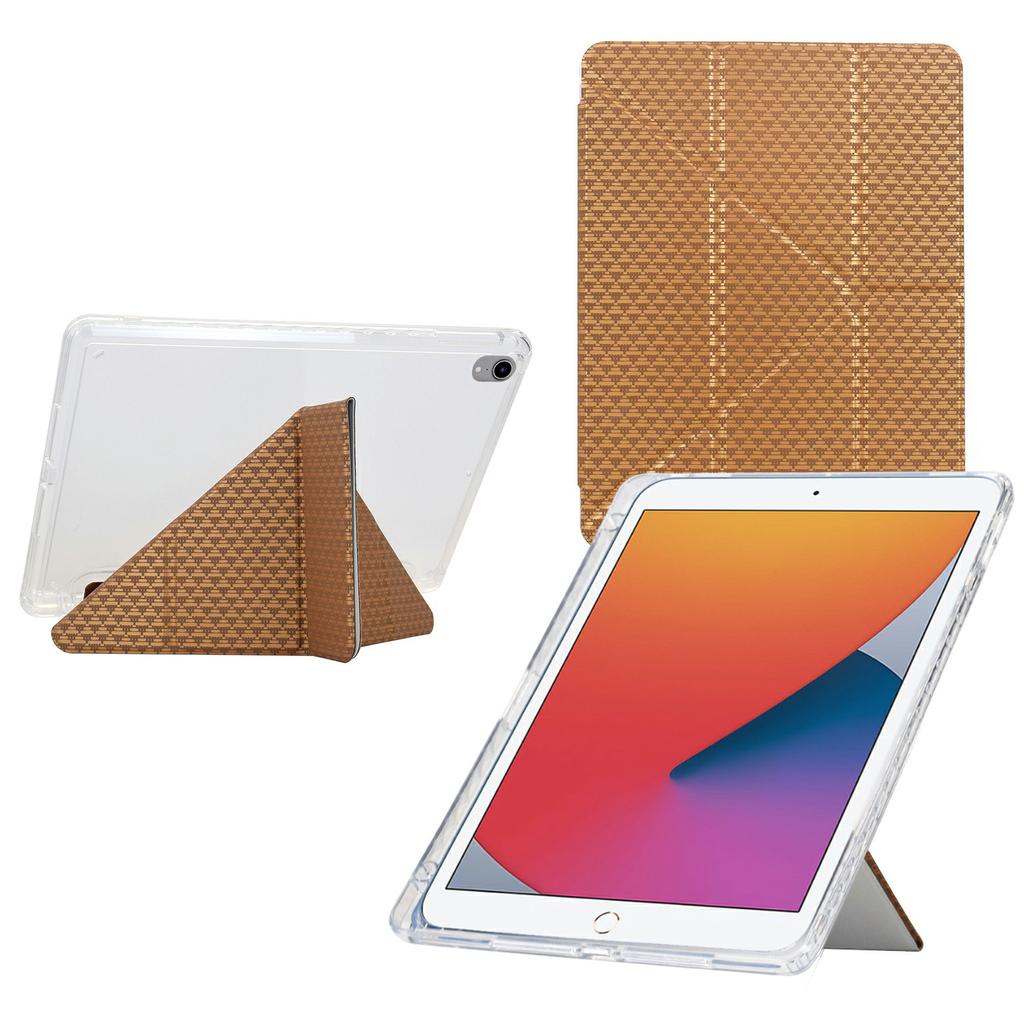Tablet Case For iPad 10.2 (2020)/(2019)/Air 10.5 inch (2019),Y-Fold Stand Pyramid-Patterned Leather+Clear Acrylic Cover