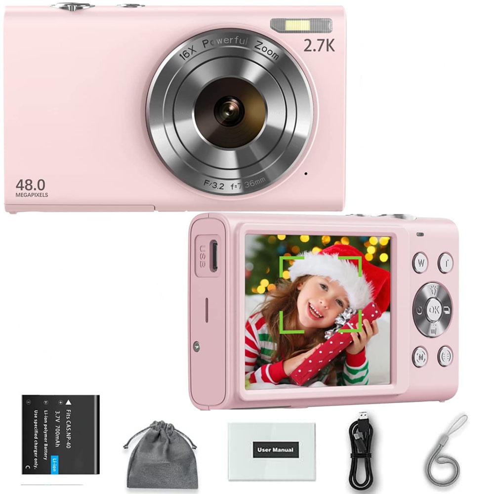 Переносные цифровые фотоаппараты 2,7k для детей, мини-автофокус с сумкой для фотографии, HD, 48-мегапиксельная видеокамера с большим экраном