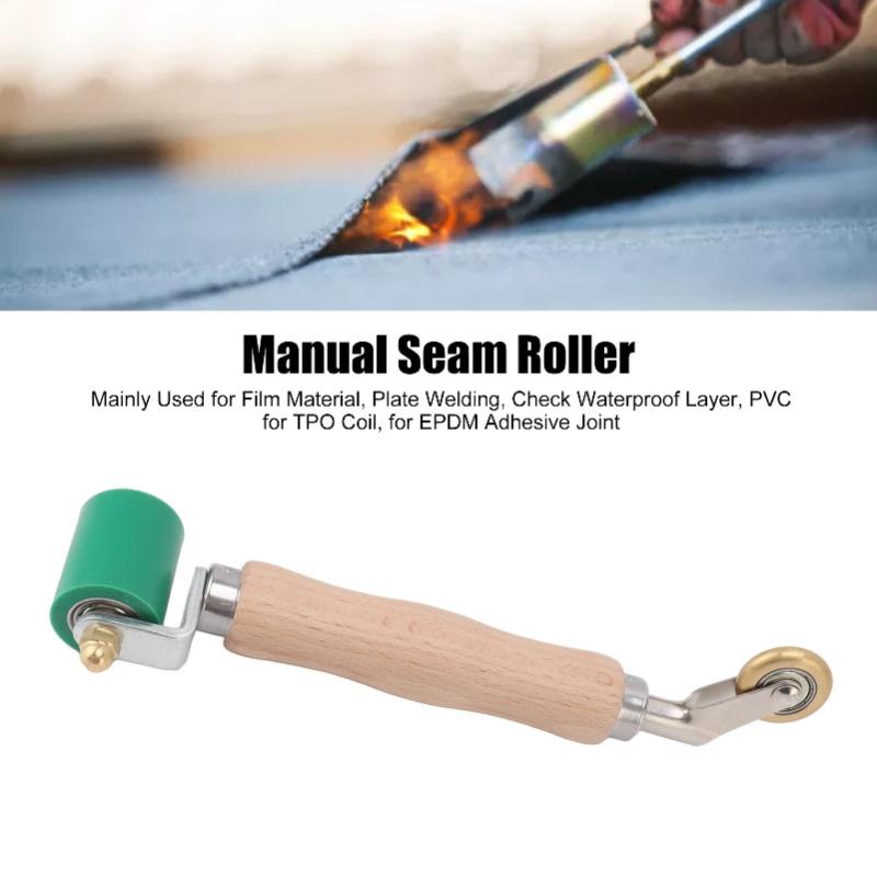 40 мм силиконовый прижимной ролик для швов, двойного назначения, латунное колесо, деревянная ручка, ролик для плоских швов обоев, для сварки ПВХ ТПО, зеленый
