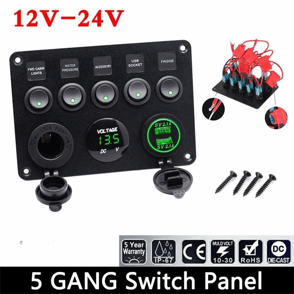 12V/24V Inline Fuse Box Dual USB Socket ON-OFF Toggle For Car LED Voltmeter Power Outlet  Camper