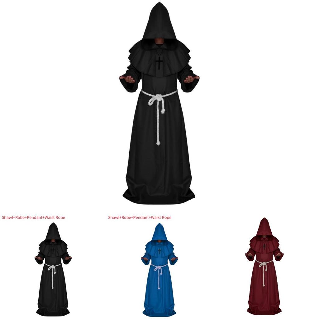 Средневековый Костюм Монаха Волшебника Жреца Комплект с Мантией и Шалью Для Косплей Мероприятий и Хэллоуина