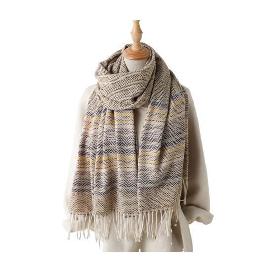Women Scarf Striped Print Long Scarf Shawl with Tassel Trim Versatile Design Comfortable Shawl Wrap Fashion Accessories