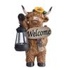 Resin Highland Cow Solar Garden Statue With Welcome Sign & Sunflower Solar Lantern Outdoor Yard Lawn Decor Ornament