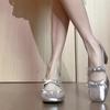 Fashion Sandals for Women In Summer 2025 Fashionable and High-end Temperament Silver Bow High Heels Single Shoes