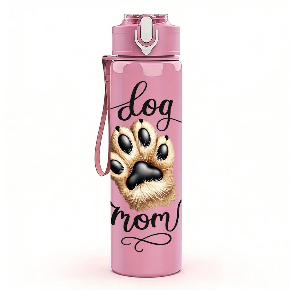 1PC Dog Mom Paw Heart Slogan Print 750ml Color Plastic Sports Water Bottle Leakproof Flip Straw Lid Suitable for Sports Office Home Use