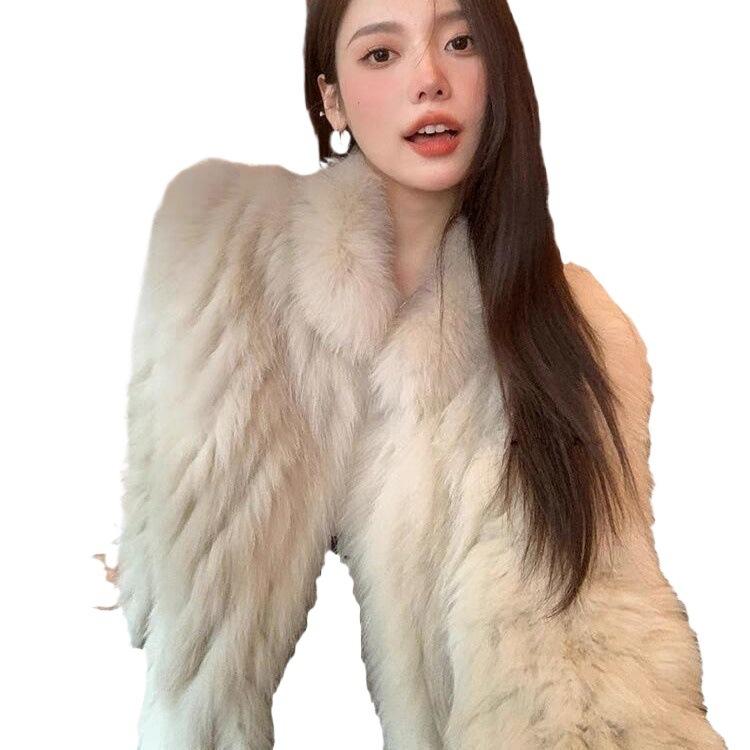 Тканая шуба из искусственного меха, женская осенне-зимняя одежда, новая имитация лисьего меха, воротник-стойка, темперамент, мода знаменитости, легкая