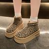 Ботильоны на платформе с леопардовым принтом, женские меховые хлопковые туфли на высоком каблуке, фирменная замшевая теплая плюшевая женская обувь 2024 года, повседневные ботинки Muejr