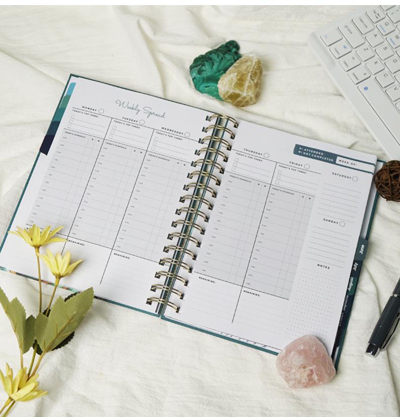 2026 A5 Spiral-Bound Hardcover Planner with Dividers & Full-Color English Calendar