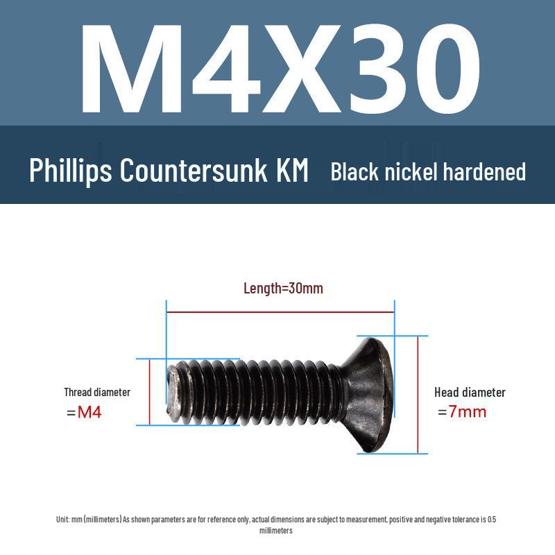 Yigu Carbon Steel Black Nickel Hardened KM Phillips Flat Head Screws M2-M4 for Electronics