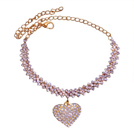 Women Anklet Exquisite Sparkling Rhinestone Heart Pendant Extended Length Leg Bracelet Birthday