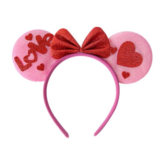 Повязка на голову на День святого Валентина, блестящая, красная, розовая, с сердечком, повязка для волос, блестящая, милая, аксессуары для волос на уши для Валентина
