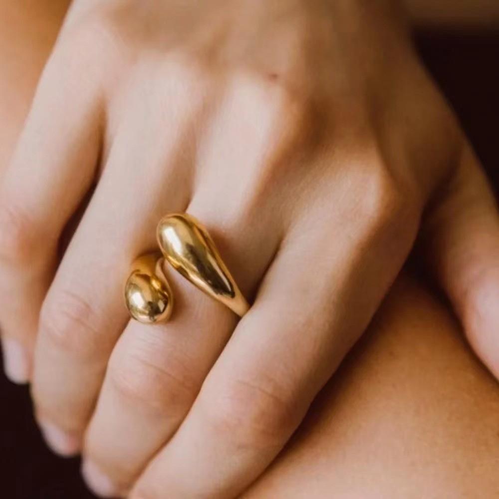 SUNIBI Double Opening Ring for Woman Golden Glossy Feather Design Ring 316 Stainless Steel Women's Fashion Jewelry