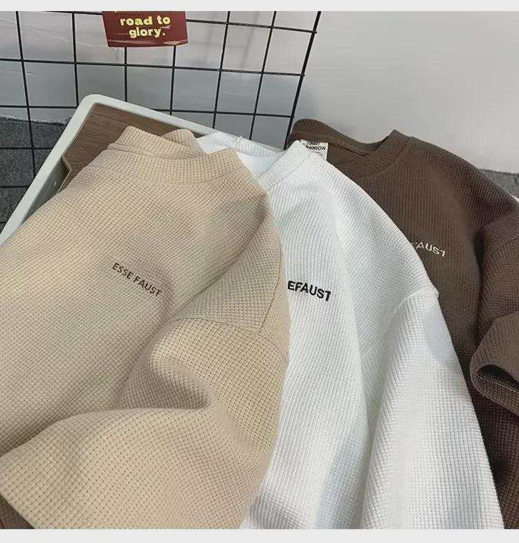 Мужская летняя вафельная футболка в японском стиле с коротким рукавом свободного покроя