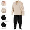 Men's Renaissance Sets Pirate Shirts and Pants Men Costume Cotton Linen V-neck Drawstring Party Dress Two Pieces