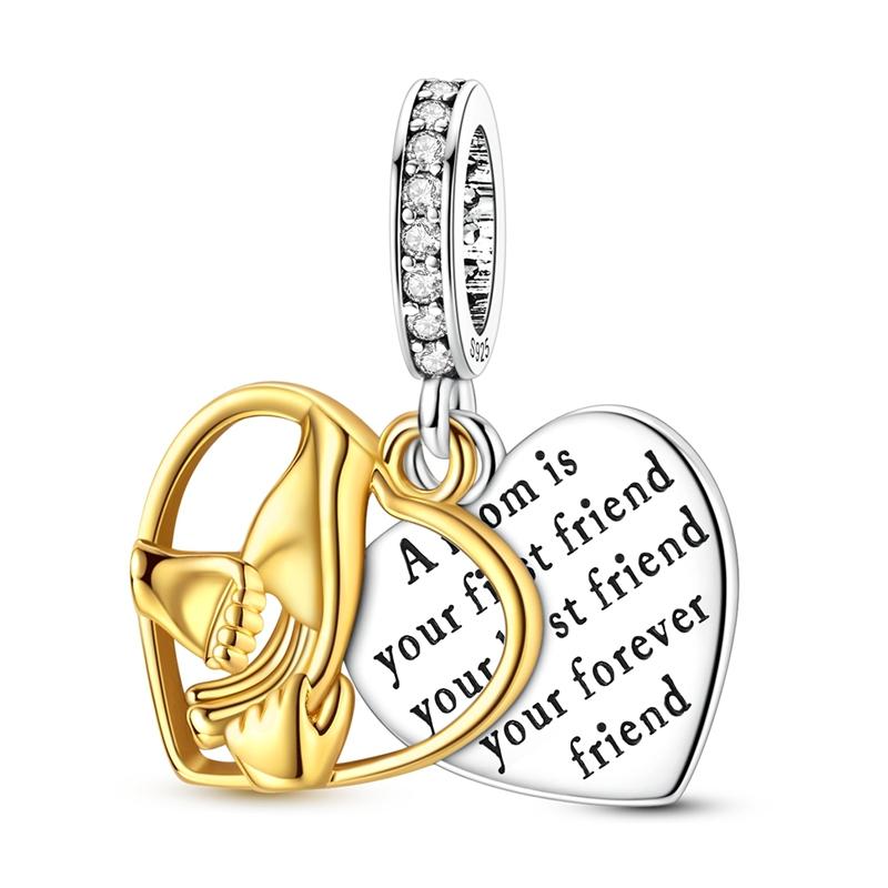 925 Silver Charm Bead Mother's Day Love Heart Family Charms Beads Pendants Fit Bracelet Women Jewelry Gifts