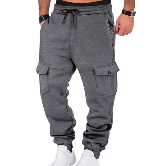 Men Winter Sweatpants Thickened Cargo Pants Warm Casual Baggy Trousers Drawstring Waist Jogger Pants for Work Street Daily Wear
