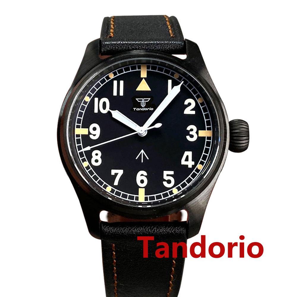 Tandorio 39 мм Черный PVD NH35A PT5000 Пилот Дайвер Военные Механические Мужские Часы Сапфировое Стекло Матовый 20ATM Водонепроницаемые Люминесцентные