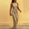 Women's Round Neck Sleeveless Sequined Jumpsuit All-match Fashionable Wide-leg Pants Suit