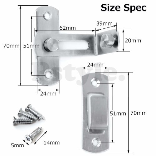 Pstyle. Sliding Door Lock, Right Angle, Aftermarket, PST-052 (Set of 2)