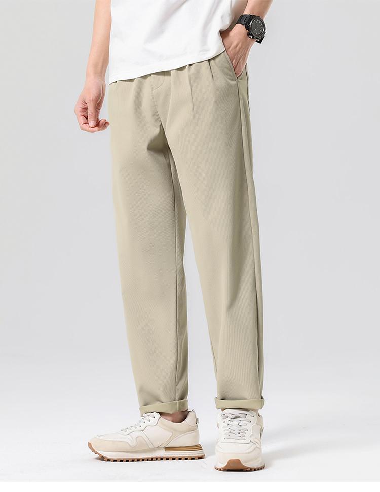 Anti wrinkle puff plaid summer thin casual pants for men, trendy loose and versatile tapered pants