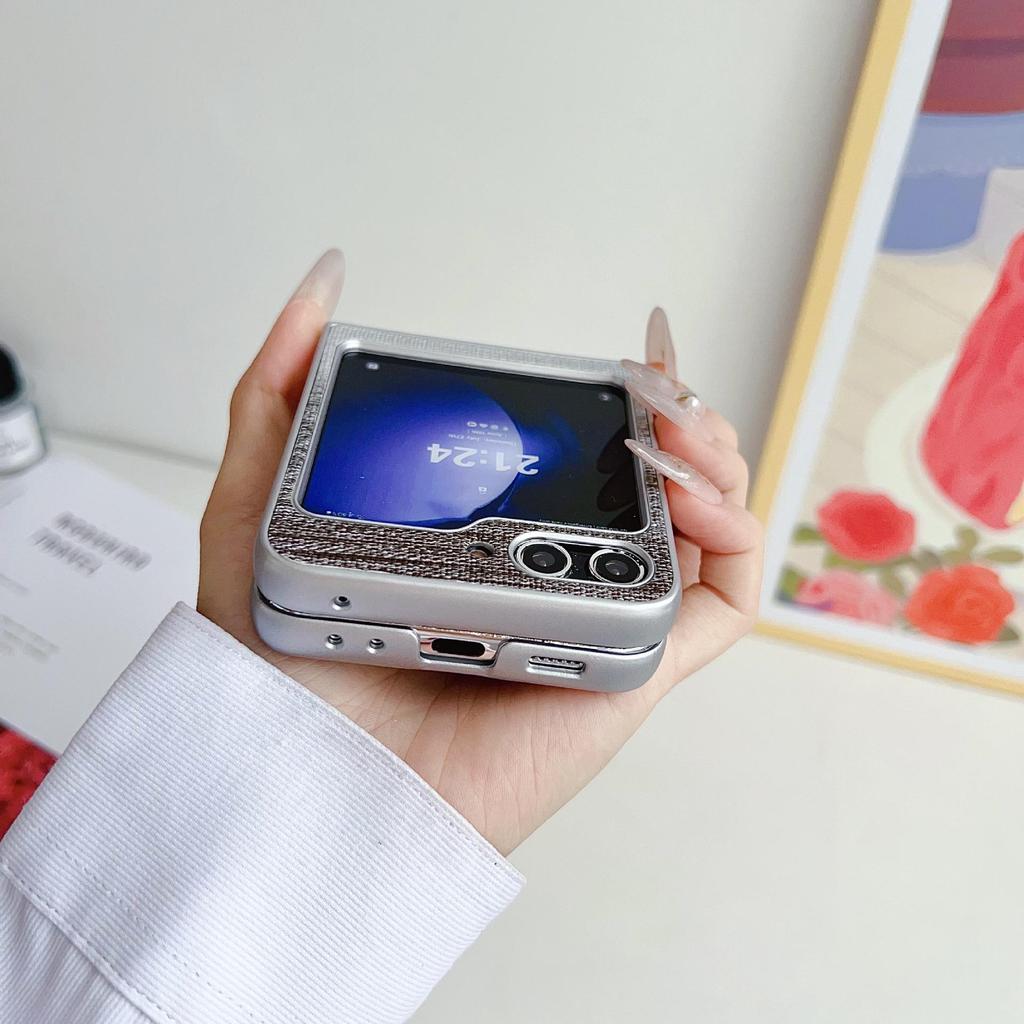 Переливающийся чехол для телефона с текстурой кожи для Samsung Galaxy Z Flip7/6/5/4 - Складная защитная крышка