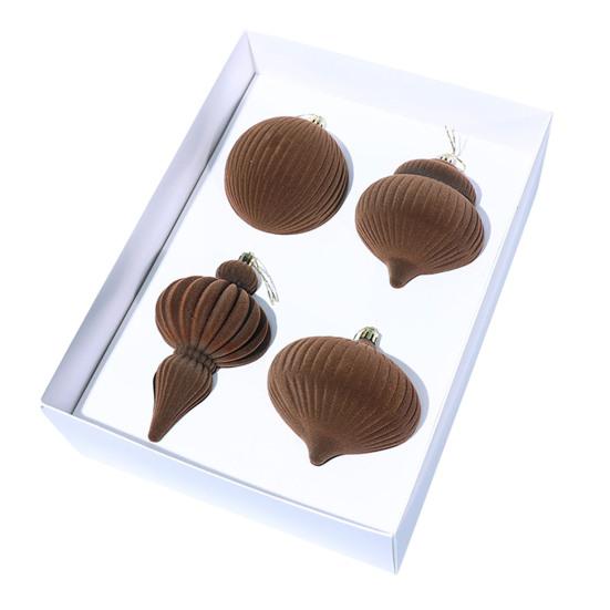 4 шт. Бархатные елочные шары Пластиковый флокированный декор с металлическими подвесками