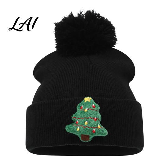 Christmas Holiday Hats Knitted Hat Winter Warm Hat with Pom Decor Cute Santa Claus Headwear Rolled Brim Soft Thermal Cuffed Cap for Party