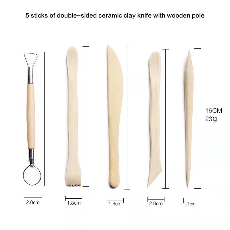 24-Piece Pottery Tool Set: Clay, Stone, Sculpture Carving Knives, Sponges, Sticks, Silicone Dotting Pens