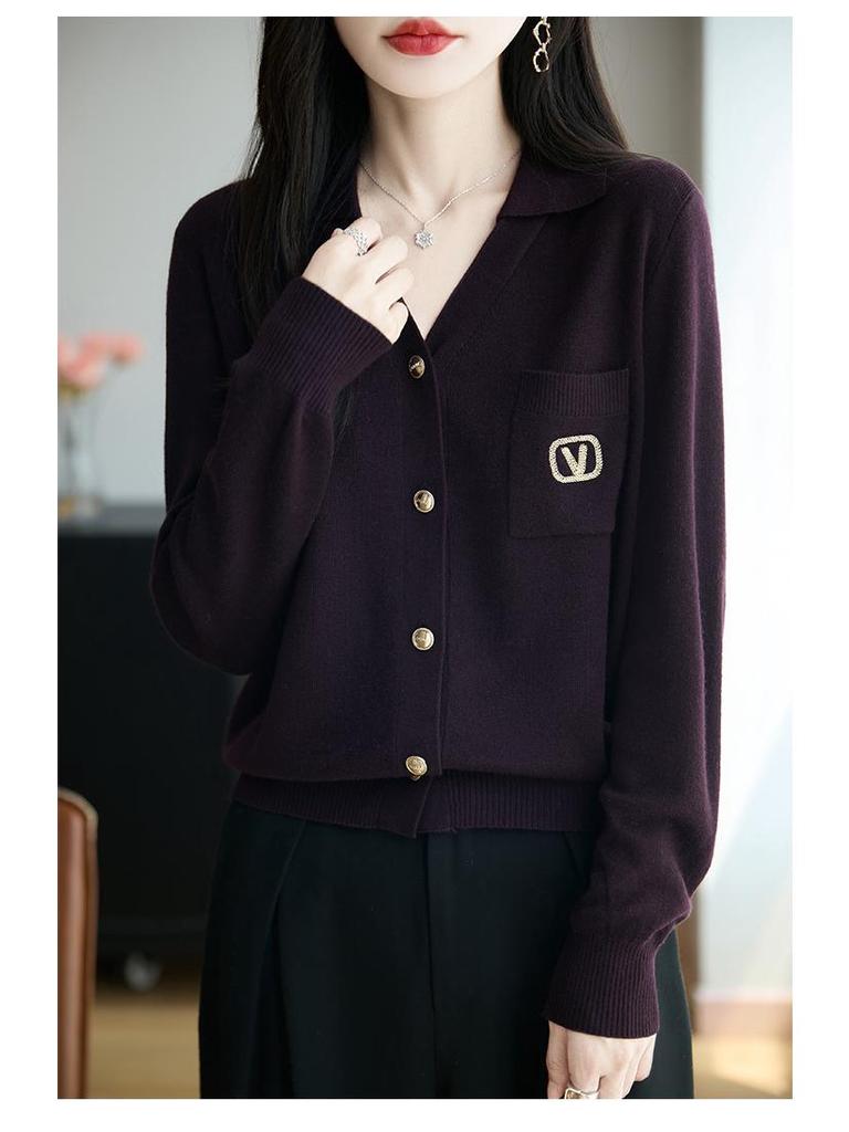Женский кардиган из шерстяного трикотажа с V-образным вырезом 2025 – Элегантная верхняя одежда для通勤
